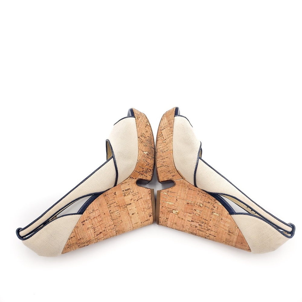 YSL Yves Saint Laurent Canvass Cork Platform Wedge Open Toe Shoes EU 38 - Picture 5 of 8